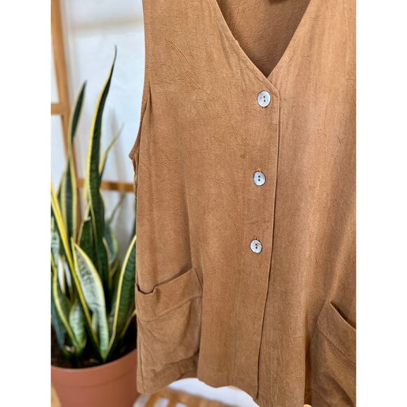Vintage Brown Sleeveless Button-Up Tank Top - Picture 3 of 4